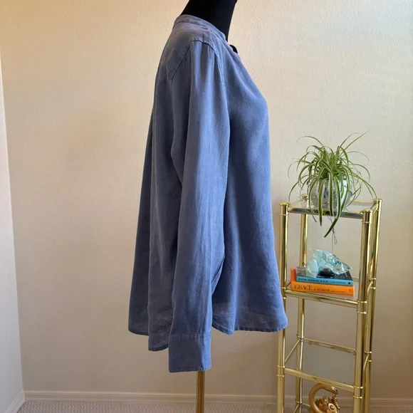 Gap, Sz L, Chambray Blue 100% Linen Long Sleeve V-neck Blouse, travel tunic - Picture 3 of 10